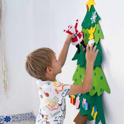 Árbol de Navidad de Fieltro con 32 Piezas + Luces LED – Decoración Educativa para Niños