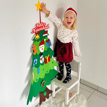 Árbol de Navidad de Fieltro con 32 Piezas + Luces LED – Decoración Educativa para Niños