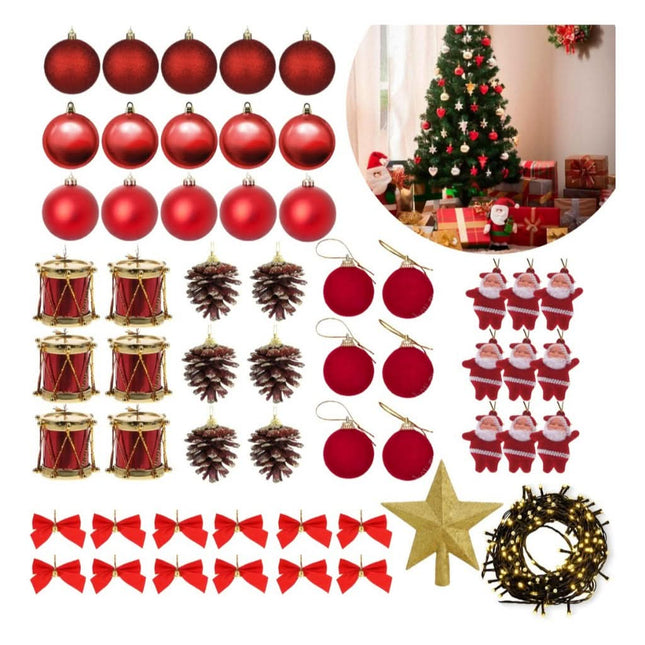 Kit 56 Adornos y Bolas Navideñas con Luces LED – Decoración para Árbol de Navidad