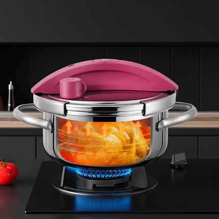 Olla a Presión 2 en 1 con Triple Capa de Acero Inoxidable Antiadherente y Tapa de Vidrio